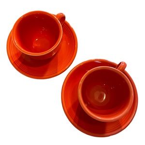 Fiestaware Tangerine Orange Teacup & Saucer set of 2